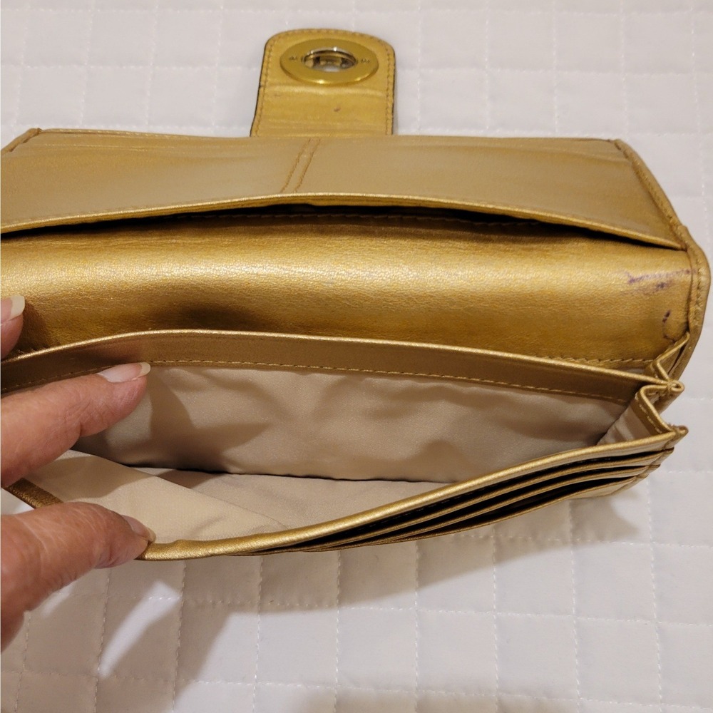 VTG Coach Signature‎ C Turnlock Envelope Wallet Khaki Brown Canvas Gold Trim Hot - Picture 7 of 16